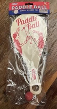 11" Wood Paddle Ball Game Wooden Rubber Ball & Catch Hole Classic Retro Toy NIP