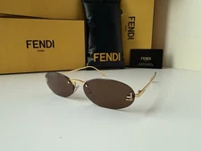 FENDI First Crystal FE4075US 30J Shiny Gold Brown Lens Sunglasses AUTHENTIC