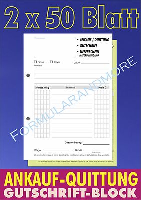 4 Stück ANKAUF-QUITTUNG / GUTSCHRIFT-BLOCK, A5,SD, 2 x 50 BLATT, NEU