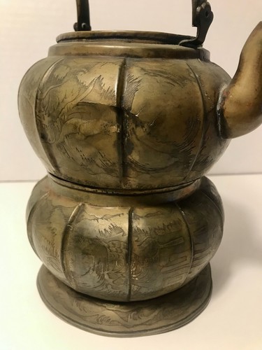 VERY RARE ANTIQUE CHINESE HAND HAMMERED COPPER DRAGON TEAPOT SET - Picture 3 of 10