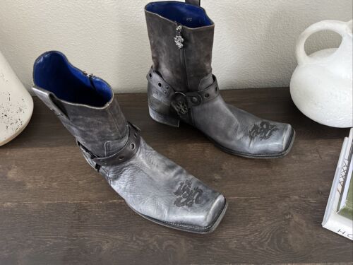 Mark Nason Men’s Ash Gray Blue Leather Ankle Inner Zip Boots Size 14 US - Picture 4 of 11