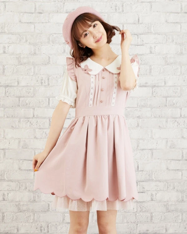New Liz Lisa Scallop Ribbon Lace One piece Dress pink bows jfashion kawaii