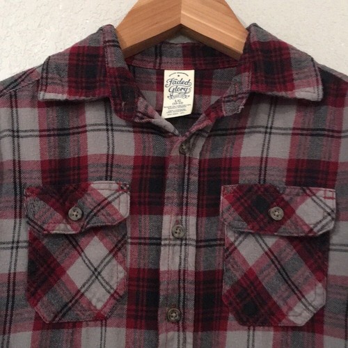 Faded Glory Boys L 10/12 Shirt Red & Gray Button Up Flannel 100% Cotton Outdoor - Picture 2 of 6