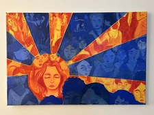 large original gouache Embroidery Mixed Media Painting on canvas signed