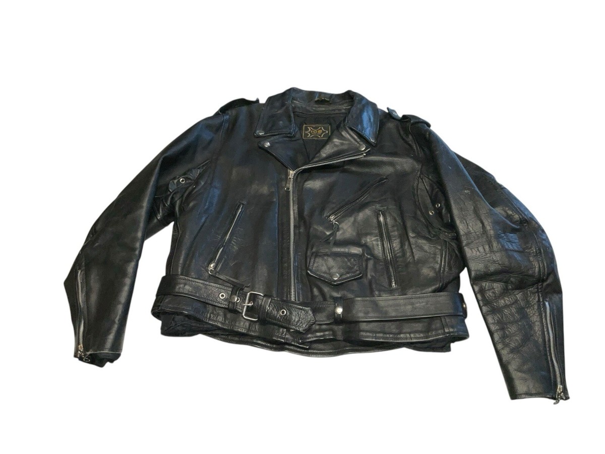 Vintage 80s ICS New York Men's Black Leather Motorcycle Jacket