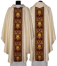 Cream/red Gothic Chasuble with stole 557-KC25 Vestment Casulla Crema/roja Casula