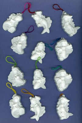 Lil Mermaid ornaments plaster of Paris painting project. Set of 12!