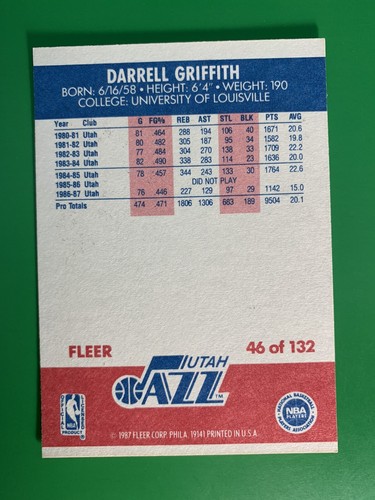 1987-88 Fleer Darrell Griffith #46 Utah Jazz - Imagen 2 de 2