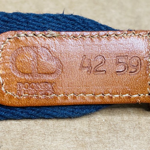 Dooney & Bourke Genuine Canvas Navy Brown Stripe Leather Belt size 42 Brass Bkl - Picture 10 of 10