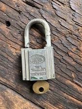 Vintage CORBIN PIN TUMBLER Padlock Lock Hardened With Key. Works.