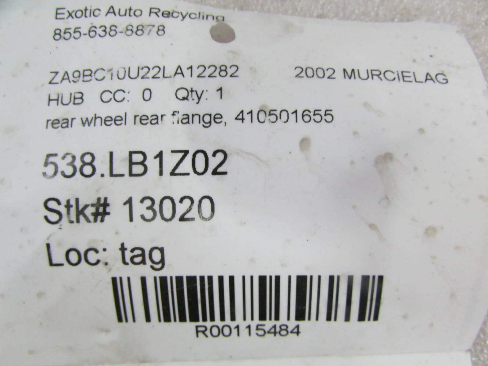 Lamborghini Murcielago, Rear wheel Flange, Used, P/N 410501655