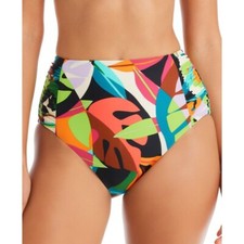Bar III Tropical Dreams Side-Shirred High-Waist Bikini Bottoms Colorful M
