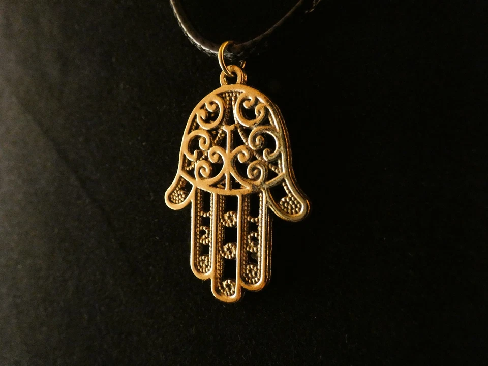 Hand der Fatima Anhänger mit Kette 24 Karat Vergoldet Gold Hamsa Glauben - Bild 2 von 2