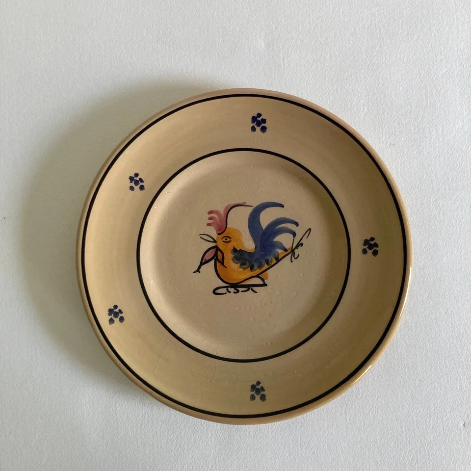 Plato de gallo de cerámica esmaltado craquelado de alto brillo decorativo del siglo XX Foto 4 de 4