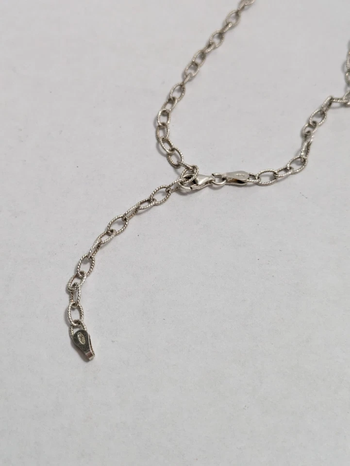 925 Silver Necklace Turquoise Inlay Pendant Gemstone Pearl Accent Adjustable VTG - Image 3 of 4