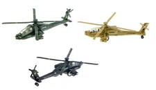 3PC SET: 8" Boeing AH-64 Apache Helicopter Diecast Army Military Model Toy