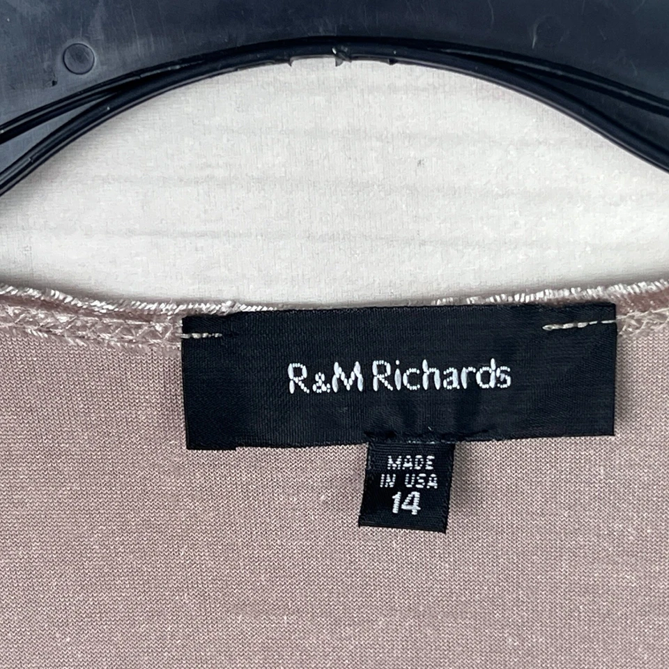 Chaqueta R&M Richards para mujer 14 púrpura terciopelo aplastado cascada abierta manga 3/4 Foto 3 de 4