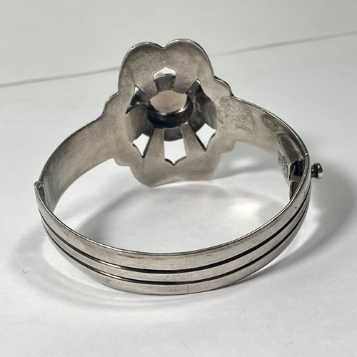 VINTAGE TAXCO MEXICAN STERLING SILVER SMOKY TOPAZ LARGE BANGLE BRACELET EAGLE #3 - Picture 7 of 12