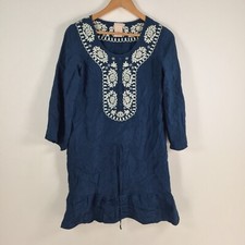 Collette Dinnigan womens dress size 2XS silk blue shift 3/4 sleeve solid 020956