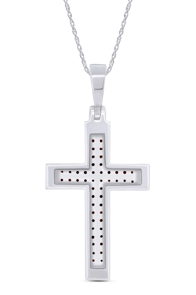 Colgante Cruz 1/7ct Collar 18" Coñac Diamante Natural Oro Sólido 10K Foto 3 de 4