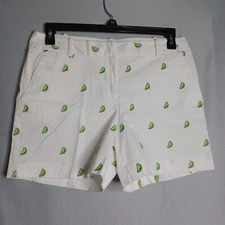 Talbots Shorts Women's 10 White/Green Lime Cuts Mid Rise Vacation Beach Resort