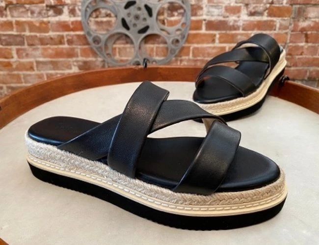 Splendid Black Leather Strappy Slide Sandals Fara New
