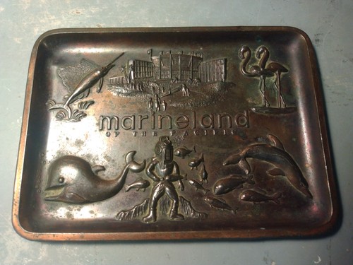 Vintage Marineland of the Pacific 3D Relief Decorative Tray Metal Copper Trinket