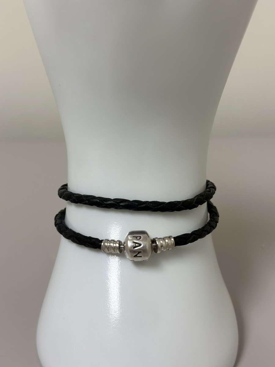 Pandora 925 ALE woven leather double bracelet. In black tone. | eBay