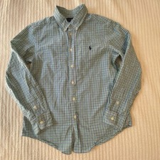 Polo Ralph Lauren Dress Shirt, Blue/Green Oxford Long Sleeve, Youth Large