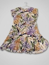 Vintage Hilo Hattie Hawaiian Ruffle Hem Midi Dress Tropical Hibiscus Print  XL