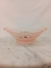 Vintage Pink Depression Glass Frosted Hand Painted Pink Satin 2 Handle Bowl