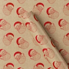 30" 25 sq ft Christmas Roll Wrap Santa Heads on Kraft - Wondershop