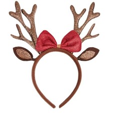 Christmas Reindeer Antlers Headband for Women Girls, Brown Faux Fur Deer White