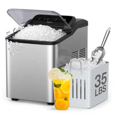 Fast Nugget Ice Maker Countertop W/ Self-Cleaning Pump 35lbs/24H Crushed Pebble