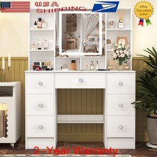 Large Vanity Desk Makeup Dressing Table with LED Lighted Mirror and 7 Drawers