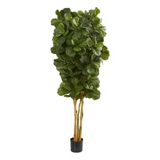 Nearly Natural 84" Fiddle Leaf Fig Artificial Tree in Green/Black