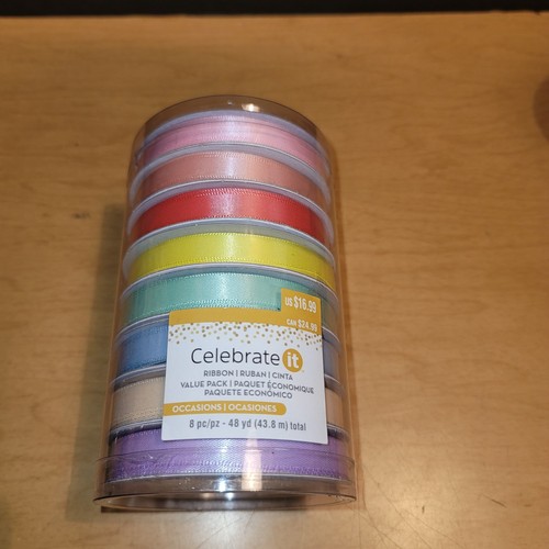 Celebrate It Satin Ribbon Spring Pastel Colors 8pc 48 yd total 1/2" polyester - Picture 2 of 5