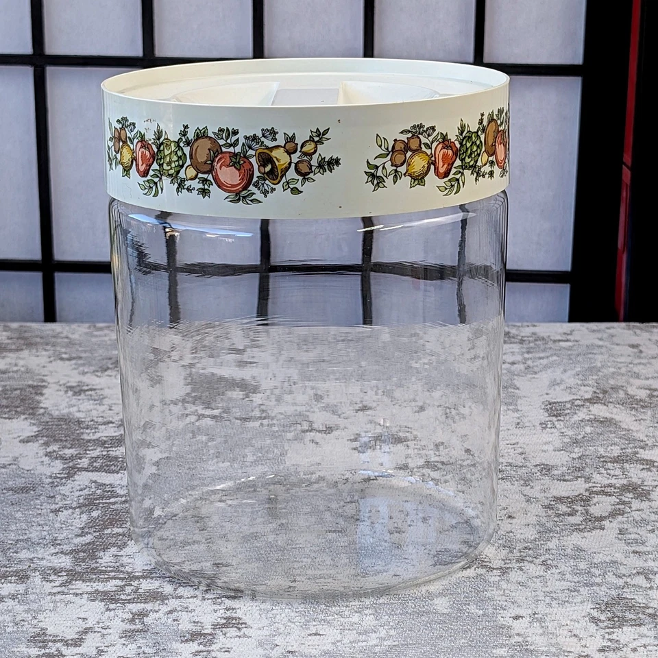 Vintage Kitchen Canister Pyrex Jar Clear Glass Spice of Life Lid Storage 7.5 in - Image 2 of 4
