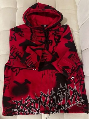 Jaded London Graffiti Printed Red Hoodie Sweater Jacket Size XS