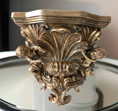 Wandkonsole Barock Putten Hängekonsole Engel Wandregal Konsole Antik gold Deko - Bild 1 von 4