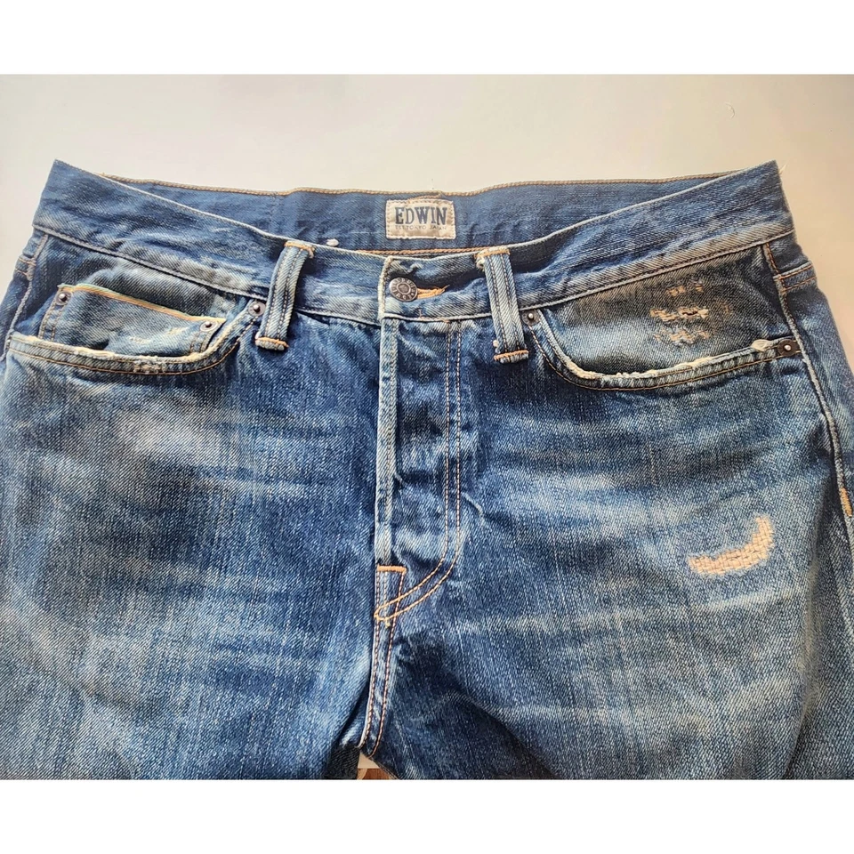 Pantalones de mezclilla Edwin ED-75 tiro medio botón cónico mosca ribete japonés 34x32  Foto 2 de 4