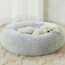 Calming Dog Bed Cat Bed Donut, Faux Fur Pet Bed Self-Warming Donut Cuddler, Comf