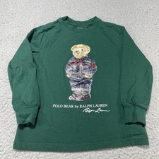Polo Ralph Lauren Shirt Kids 4T Green Polo Bear Long Sleeve Holiday Graphic Tee