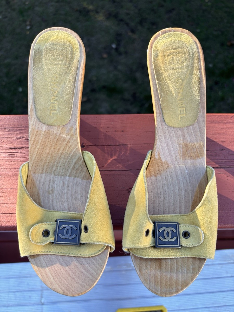 Chanel Open Toe High Heel Mules Shoes Sandals. Size 38. Yellow. | eBay