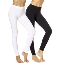 No Nonsense Women's Cotton Legging, Black/White 2 Pair Pack, Large
