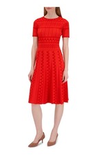 Carolina Herrera Women's Paprika Textured Knit Pleated Midi Dress, Medium