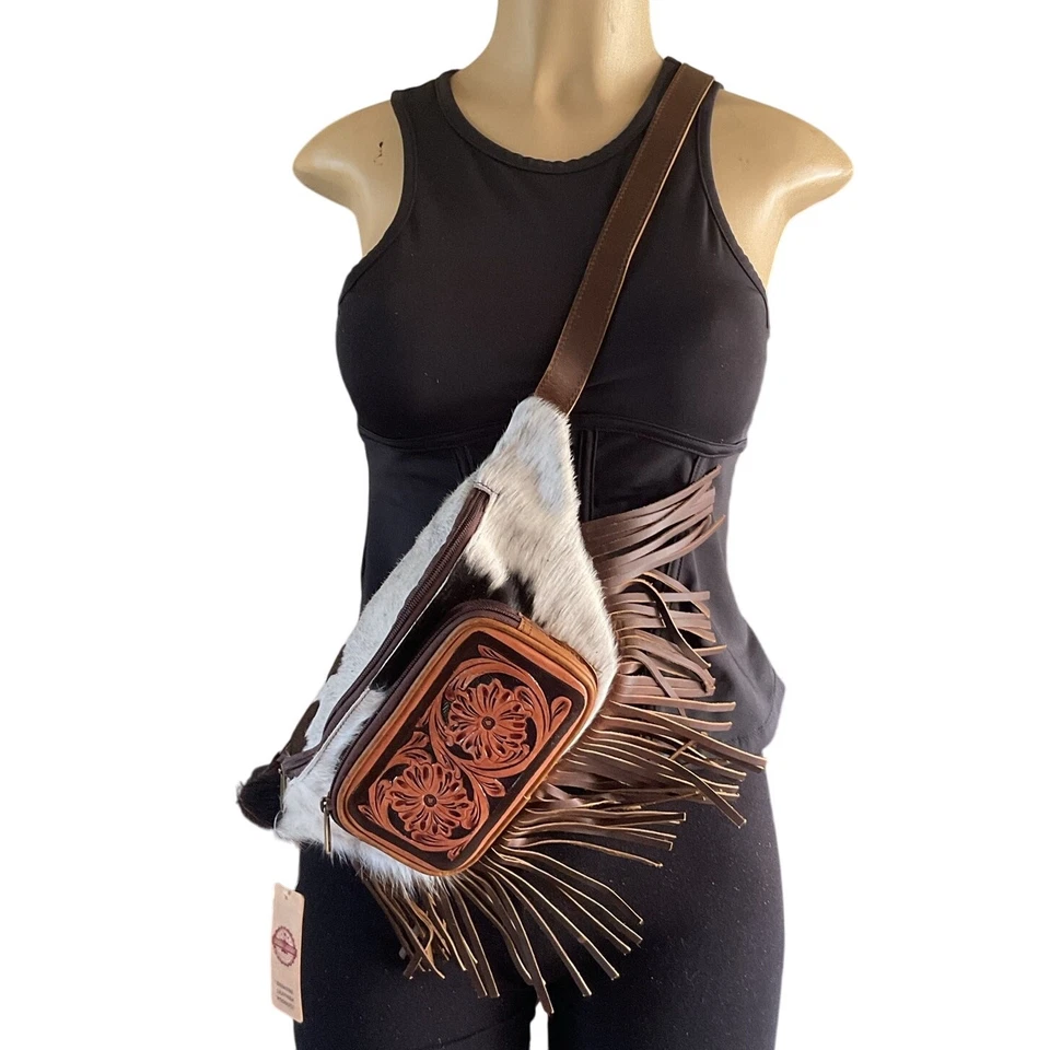 Ремень из натуральной кожи воловья кожа ручной работы с бахромой цветочный вестерн упаковка Fanny  - Изображение 2 из 4