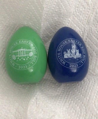 BIDEN TWO (2) WHITE HOUSE EASTER EGG 2023 GREEN & BLUE SIGNATURE JOE COLLECTIBLE