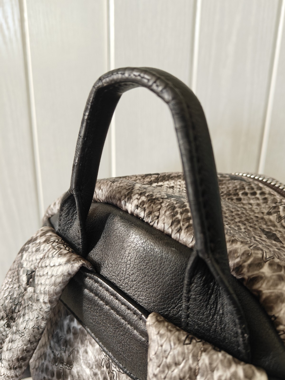 MCM Stark Gray Python Backpack Monogram Logo Bag … - image 10