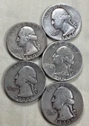 Lot Of (5) 90% Silver 1940-S Silver Washington Quarters Lot Of (5). Free Ship.